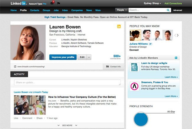 LinkedIn Interfaz 2011
